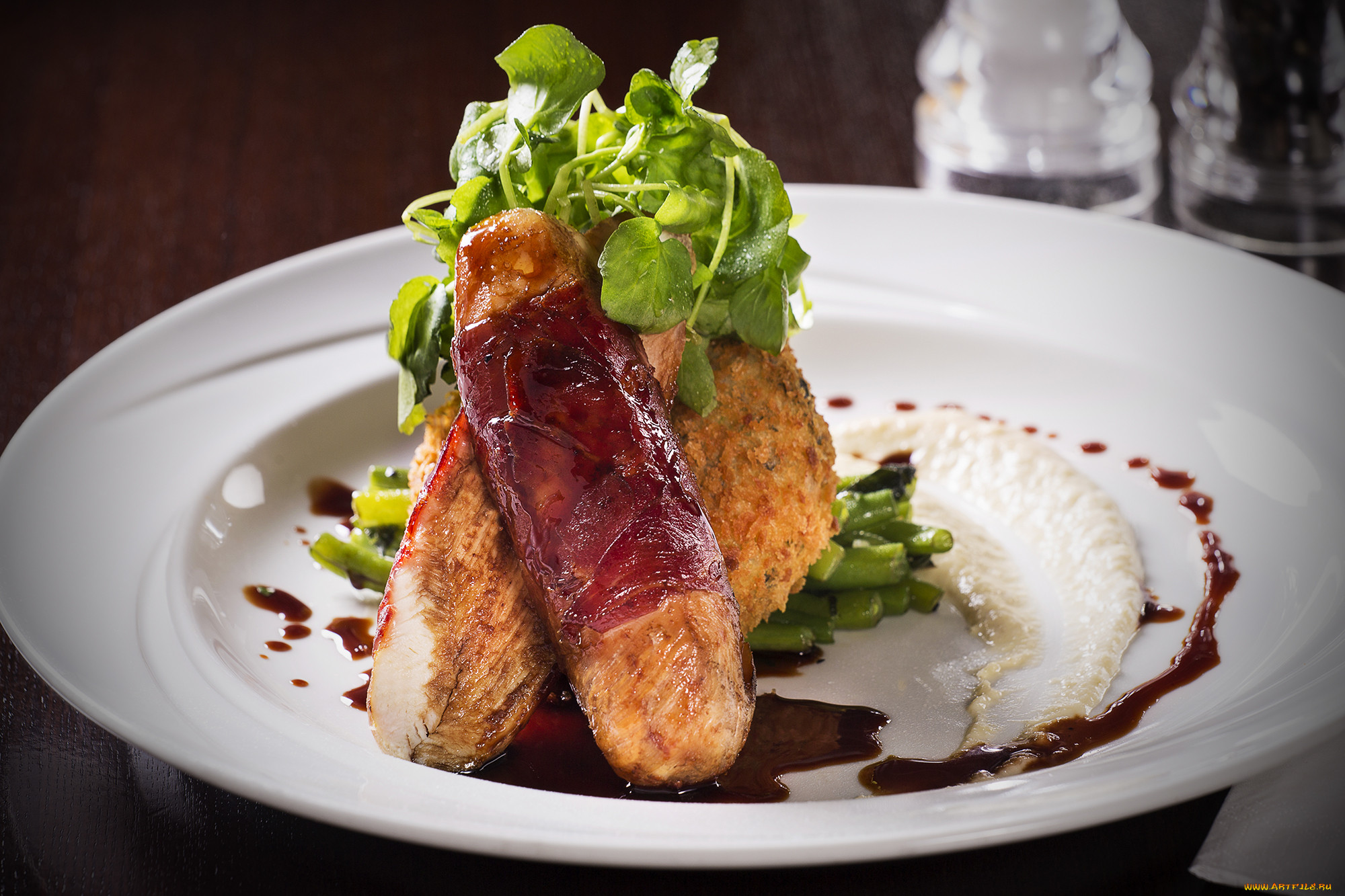 crumbed, chicken, with, bacon, and, greens, , , , , , 